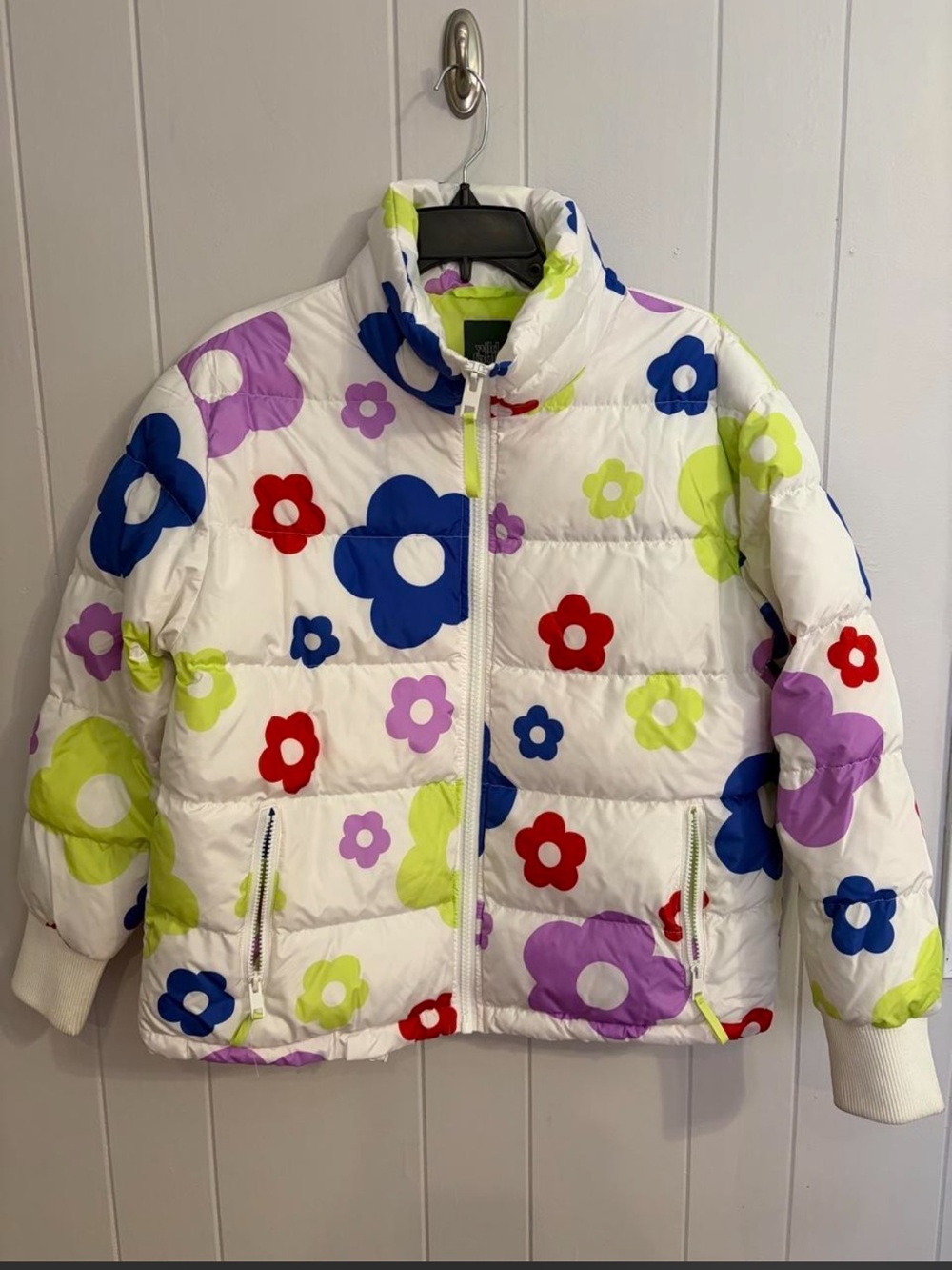 Women’s/Young Adult White Floral Puffer Jacket - Colorful Flower Print